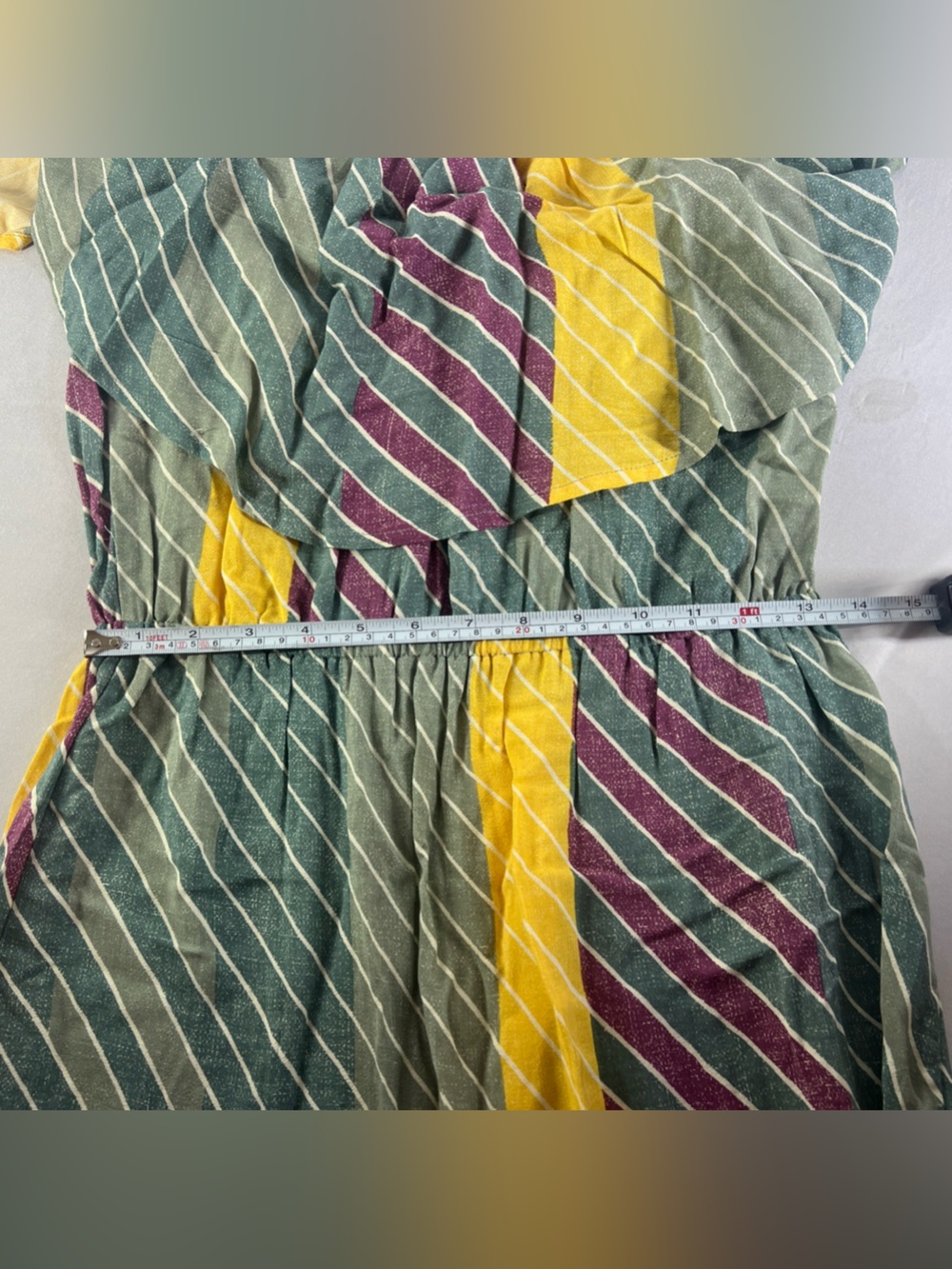 O'Neill Hope Strapless Ruffle Maxi Dress L Large NWT Striped Boho Green Yellow - Picture 6 of 8